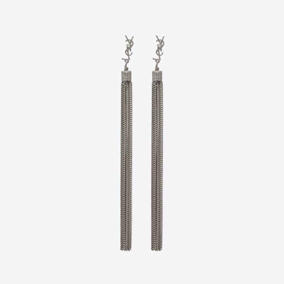 BRAND NEW Authentic Saint Laurent LOULOU EARRINGS WITH TASSELS IN SILVER - Picture 3 of 5